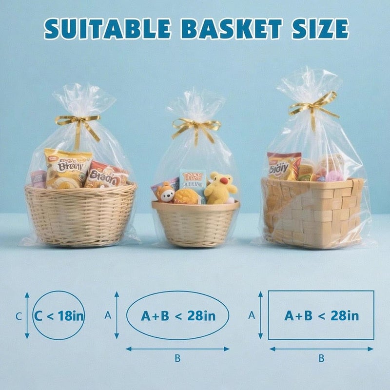 NUITPY 12 Pcs Large Cellophane Bags, 30 x 40 Inchs Cellophane Wrap for Gift Baskets, Durable Cellophane Gift Bag, Clear Basket Bag - Complimentary 12 Pcs Golden Twist Ties - Image 4